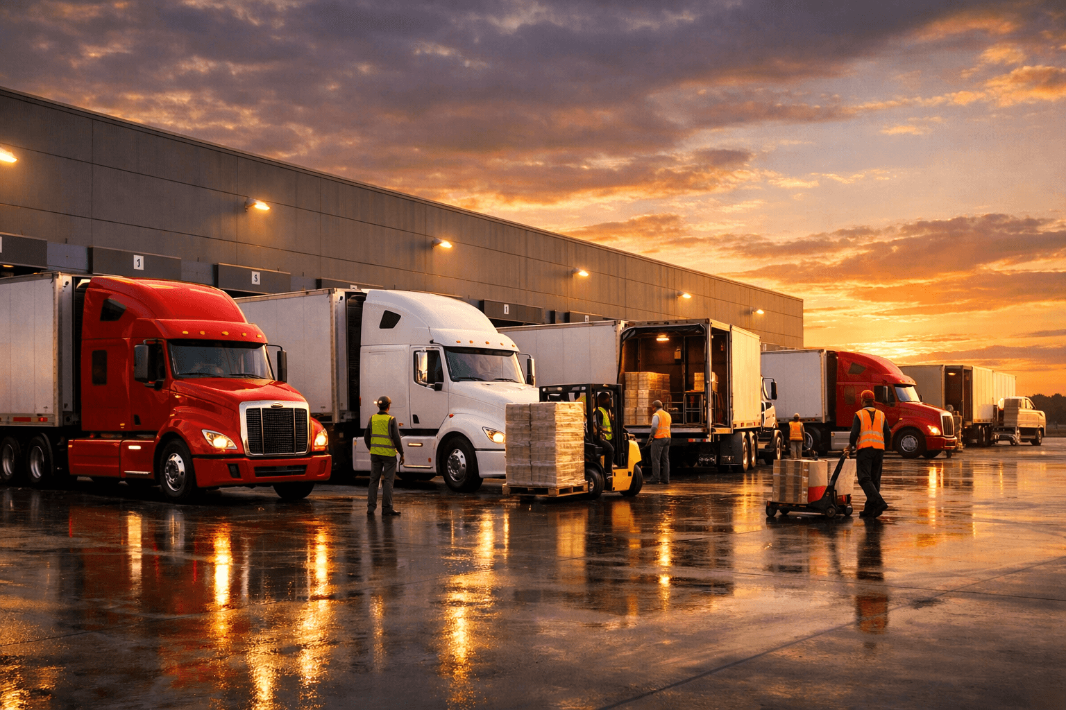 Freight trucks at warehouse dock